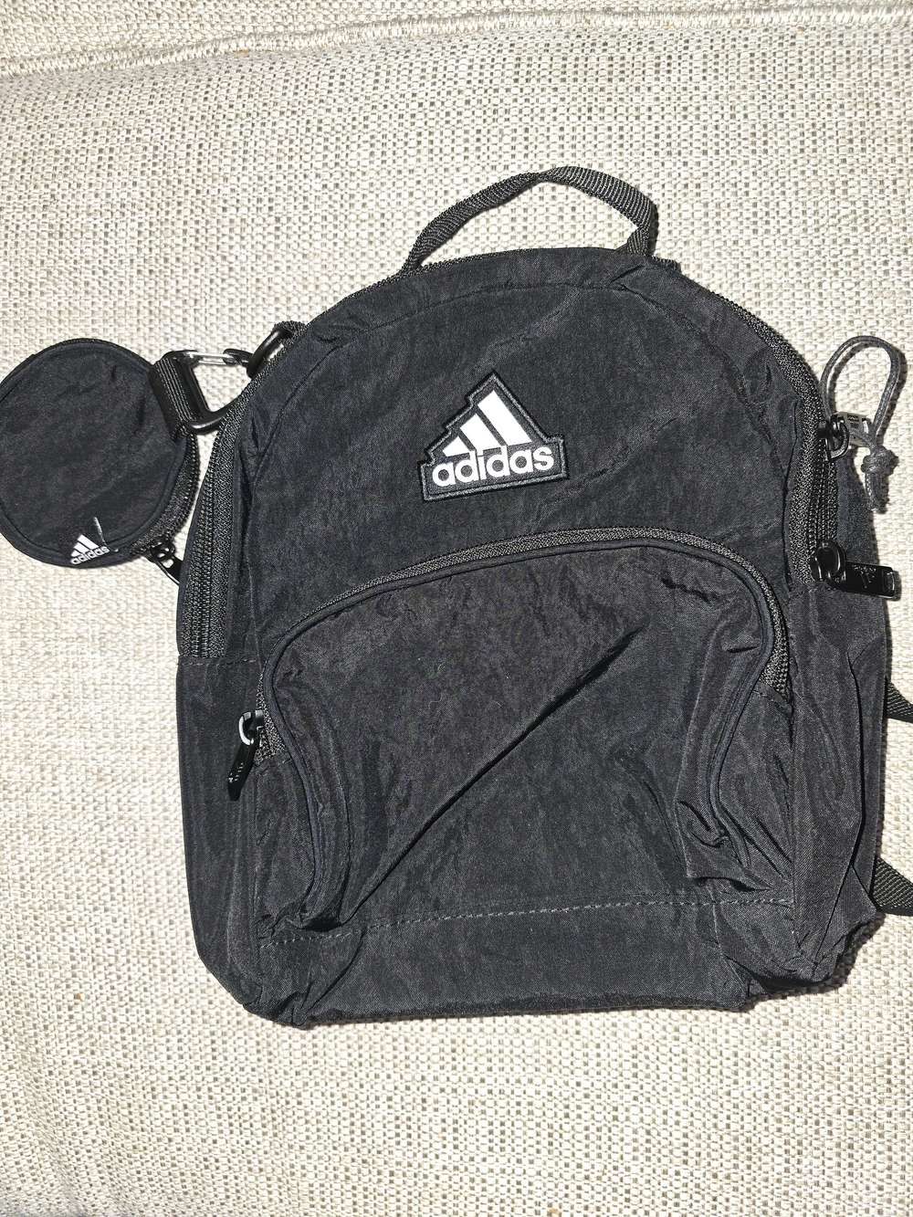 adidas Small Black Backpack with Logo Patch And Small Attatched Pouch